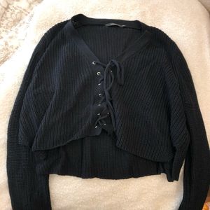 LF Boutique Black Tie Up Sweater Cropped